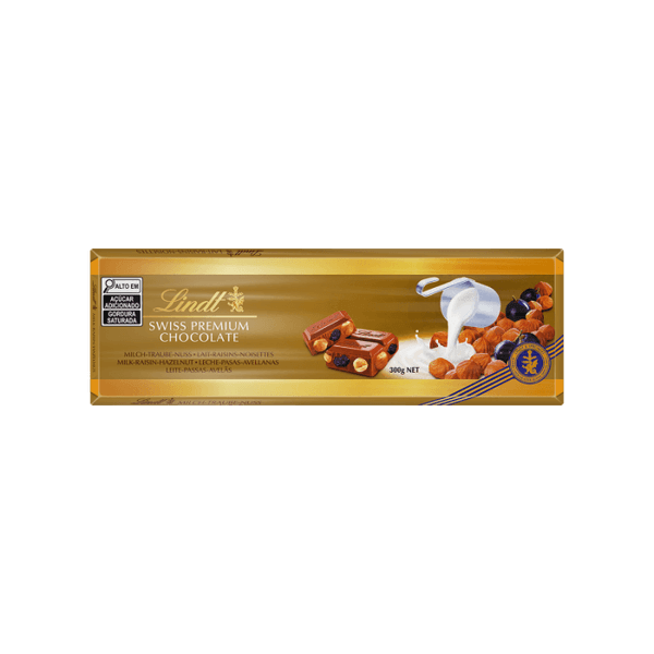 Lindt Gold Bar Milk Chocolate with Hazelnuts & Raisins 300g
