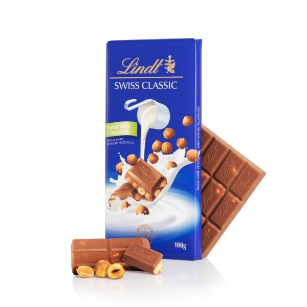 Lindt Swiss Classic Tablete ao Leite com Avelãs 100g